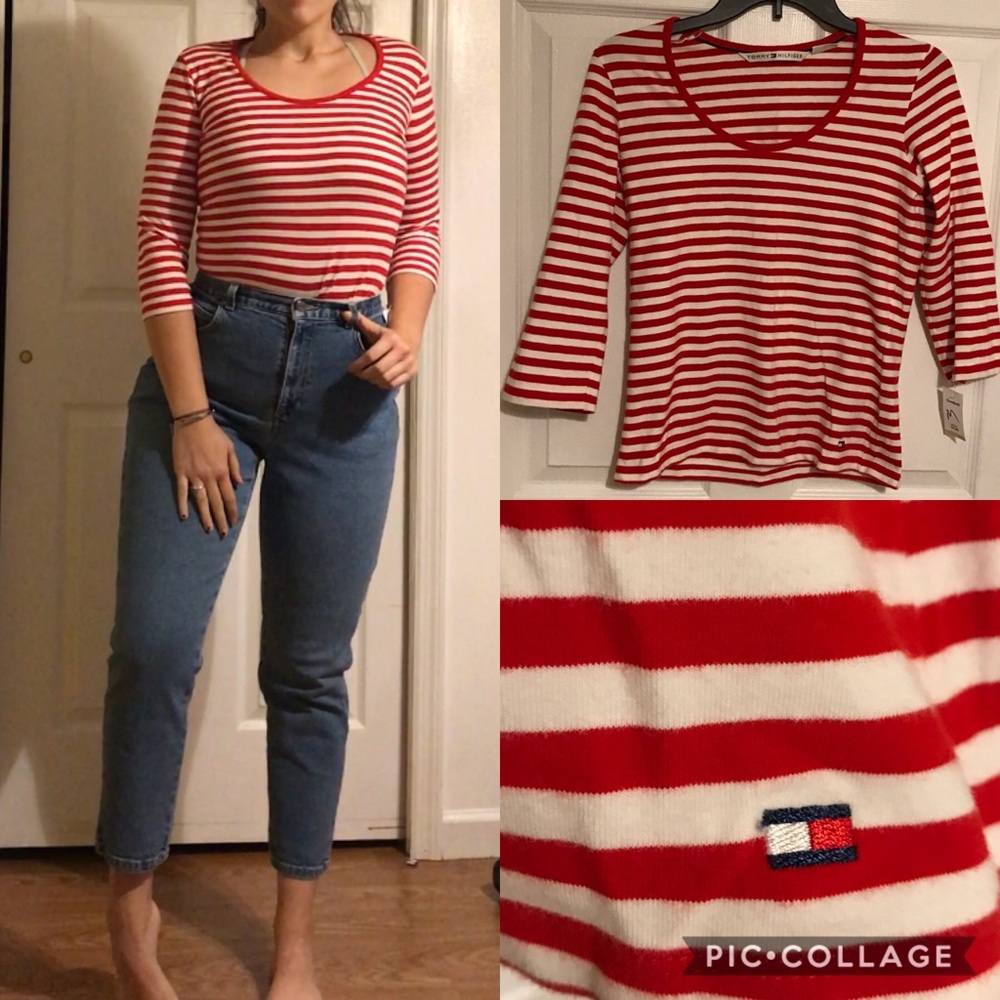Red and White Striped Tee